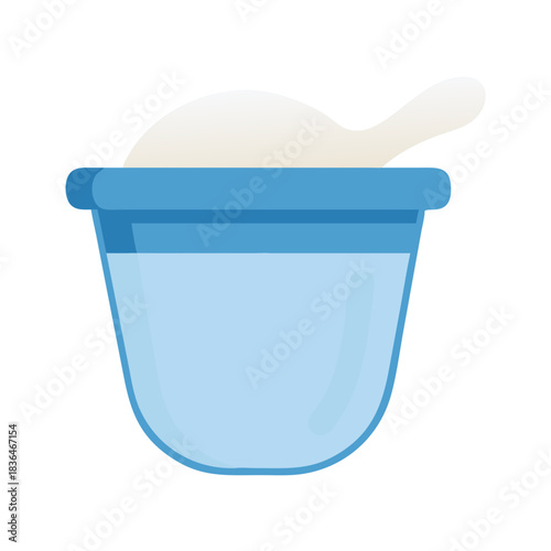 Blue container filled with yogurt on white background illustration