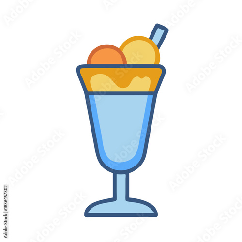 Stylized ice cream sundae in a glass on white background