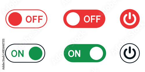 Power icon set. On off power button icon. Switch on switch off icon, vector illustration.Shutdown icon set, power icon, on off sign. Vector illustration flat editable set of illustration
