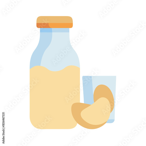 Bottle and glass of milk illustration flat design style