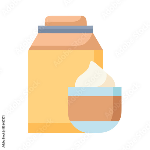 Icon-style rendering of shaving cream bottle and cup