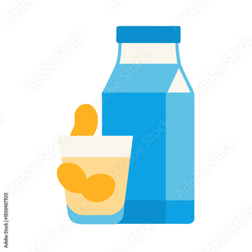 Flat vector illustration of carton and glass of orange juice