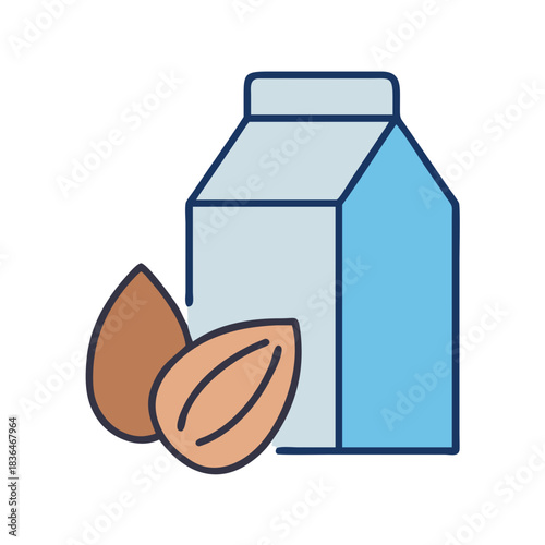 Almond milk carton with almonds flat design illustration
