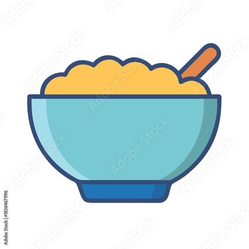 Bowl of cereal or porridge with a spoon isolated
