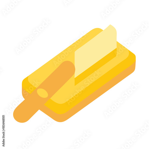 Isometric illustration of bread with butter on cutting board