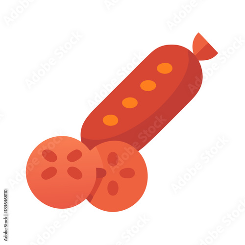 Stylized sausage vector graphic on white background flat style