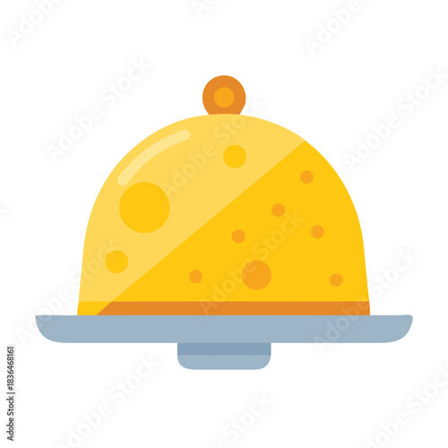 Serving cloche with yellow dome on top of plate