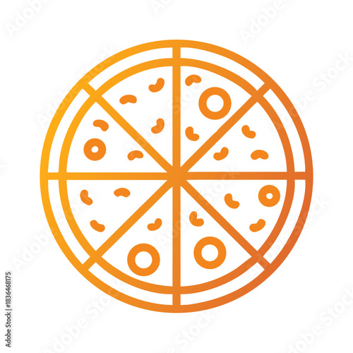Stylized pizza illustration featuring eight slices on white background