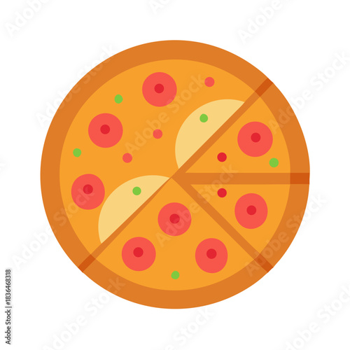 Flat design pizza with pepperoni and cheese slices isolated