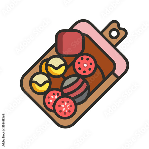 Flat vector illustration of charcuterie board on a white background