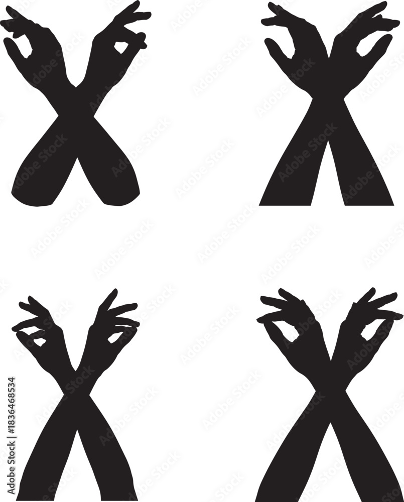 Fototapeta premium Four hand shadows forming the letter x on a white background