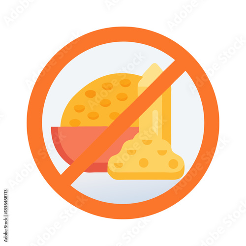 No cheese symbol, food intolerance and dietary restriction concept