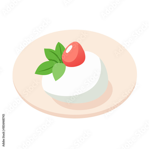 Simplified Caprese Salad on Plate Still Life Illustration