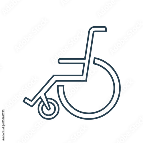 Dark blue outline of a wheelchair on a white background mobility accessibility