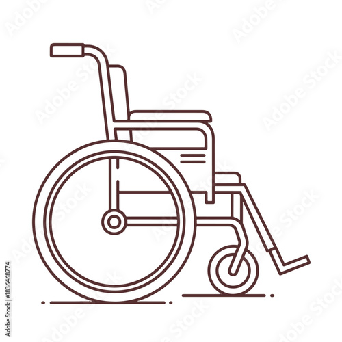 Simple line drawing of a wheelchair on a white background mobility assistance
