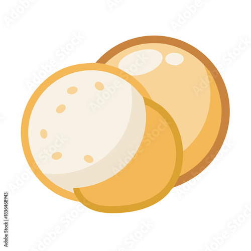 Simple flat illustration of circular baked goods on white