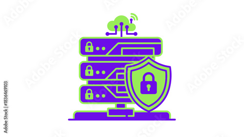 Cloud Server Data Security System Protection Digital Network Privacy Vector Icon