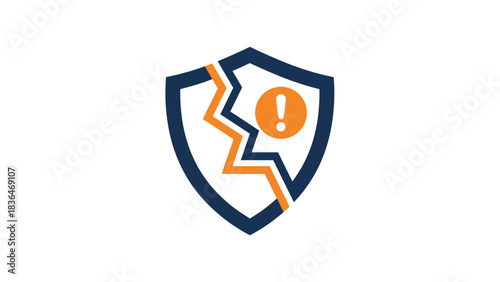 Broken Shield Icon Representing Security Breach and System Vulnerability Warning