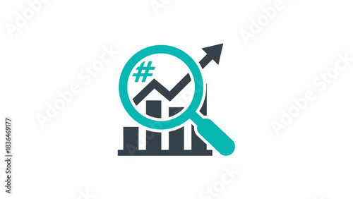 Hashtag Search Trend Analysis and Data Growth Icon for Digital Marketing
