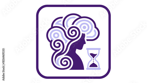 Creative Woman Mind Time Concept Purple Silhouette Vector Graphic