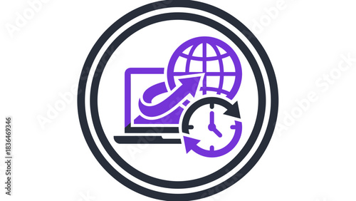 Global Digital Connectivity Laptop Time Management Icon Illustration