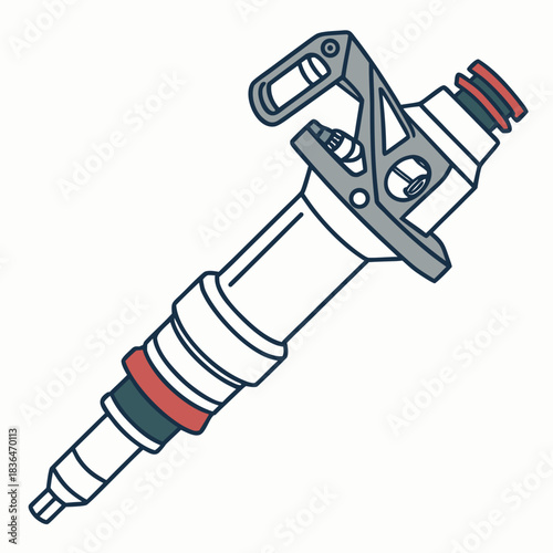 Detailed illustration of a modern fuel injector a critical component in internal combustion engines isolated on a white background for clarity and design use