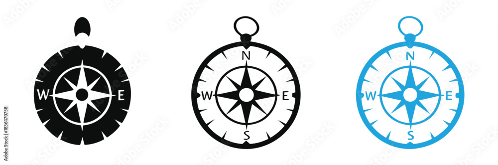 Fototapeta premium Find your way with compass navigation icons for direction,Vector art of compass icon,Compass icon. Black vector illustration.,Compass icon set. Vector illustration.