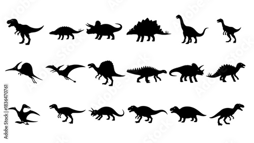 silhouettes of animals, Silhouette illustration of various dinosaurs on a white background