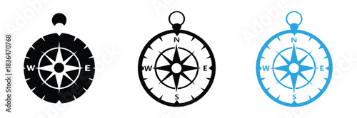 Find your way with compass navigation icons for direction,Vector art of compass icon,Compass icon. Black vector illustration.,Compass icon set. Vector illustration.