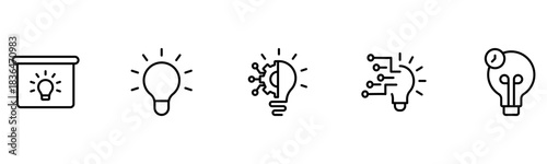 Light vector web line icons depicting light bulbs, ideas, innovation, creativity, and illumination for inspired thinking and solutions.