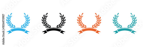 Black laurel wreath icon. Icon laurel wreath vector design and illustration.Award laurel wreaths with ribbons in various colors.editable stroke