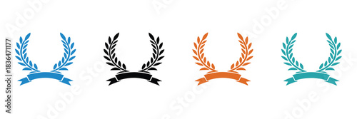 Black laurel wreath icon. Icon laurel wreath vector design and illustration.Award laurel wreaths with ribbons in various colors.editable stroke