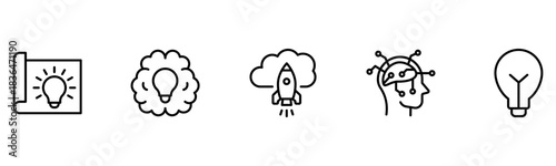 Light vector web line icons depicting light bulbs, ideas, innovation, creativity, and illumination for inspired thinking and solutions.