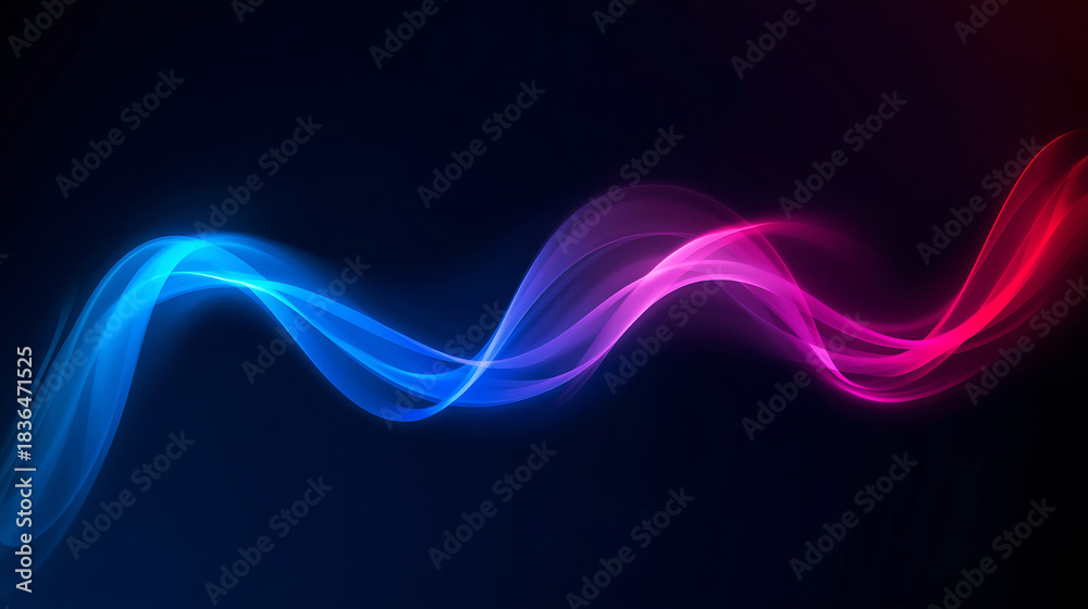 Naklejka premium Abstract Neon Wave Design with Vibrant Blue and Red Colors on Dark Background