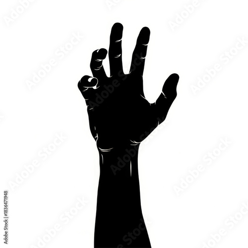 Reaching hand silhouette, minimalist vector style, black and white colors, representing hope or despair