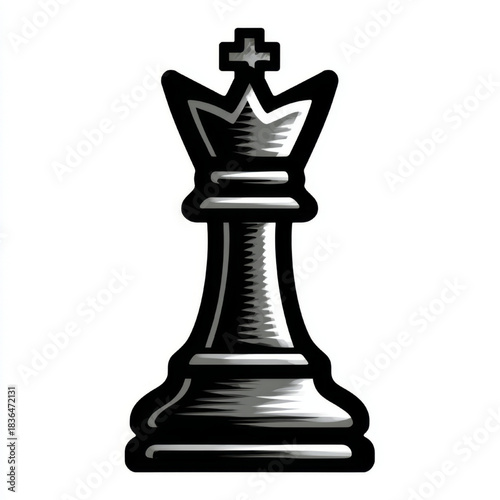 Engraved style illustration of a chess king, black and white colors, representing leadership and strategy
