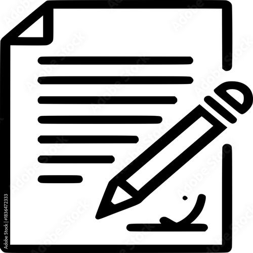 Contract Signing Illustration: A black and white icon illustration showing the critical moment of sealing the deal through the act of signing a legally binding agreement.