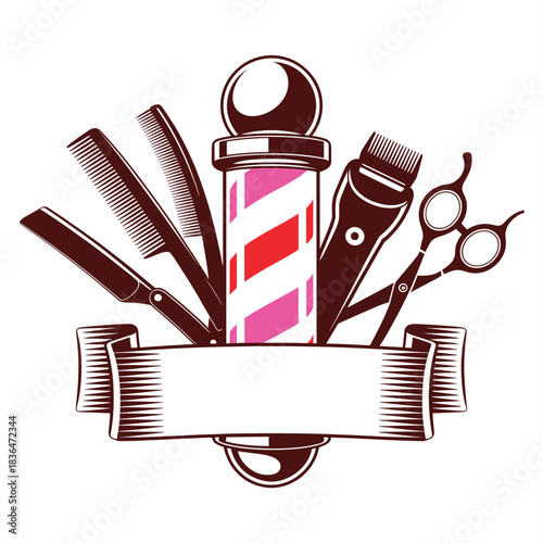Barber pole with scissors comb and razor vector barber shop