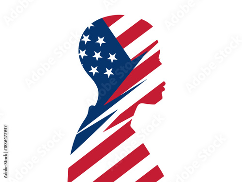 Silhouette of person filled with American flag pattern design  