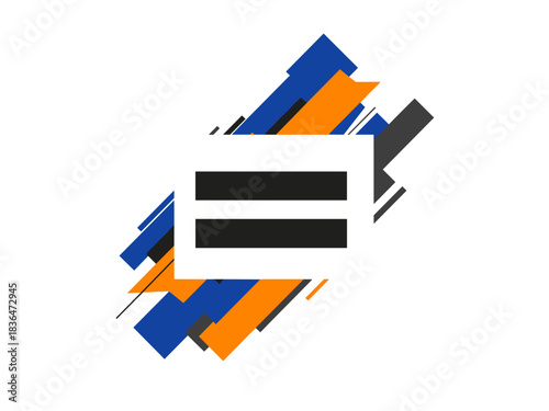 Abstract geometric design with equality symbol on colorful background  