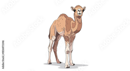 Adorable baby camel cartoon illustration on white background.