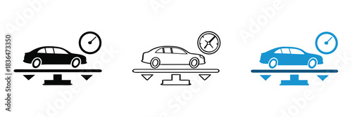 Car and money on scales icon, vector. Buying car concept flat style. Car price concept.Car on scale measuring weight for transport industry analysis.editable stroke