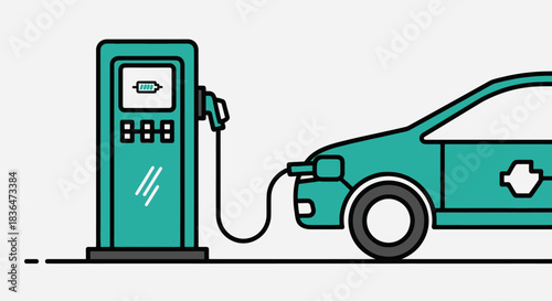Electric car charging at a public station, promoting sustainable energy.