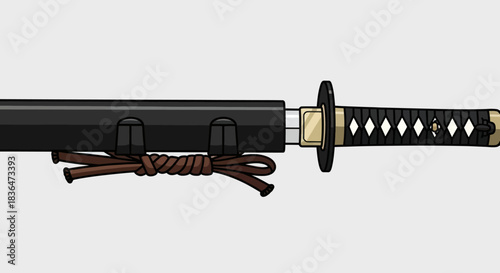 Traditional Japanese katana sword with scabbard and hilt.