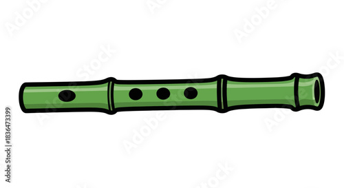 Simple Green Bamboo Flute Cartoon Illustration