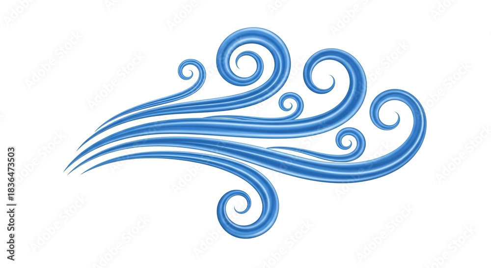 Fototapeta premium Dynamic blue stylized wind swirl element perfect for weather icons or motion design accents