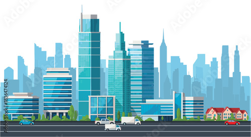 Dynamic urban skyline with modern architecture and vibrant cityscape perfect for showcasing growth and innovation in your project