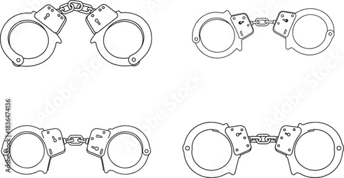Sketch of handcuffs isolated on white background criminal justice concept illustration