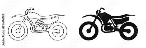 Classic motorcycle icon illustration, Land Transportation Silhouette Icon, Parking Stop Sign for Public Transportation,Dirt bike outline and solid graphic for off road adventure,editable stroke,