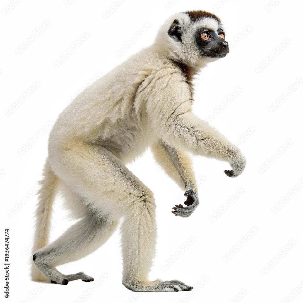 Fototapeta premium Sifaka Lemur Standing Isolated on White Background
